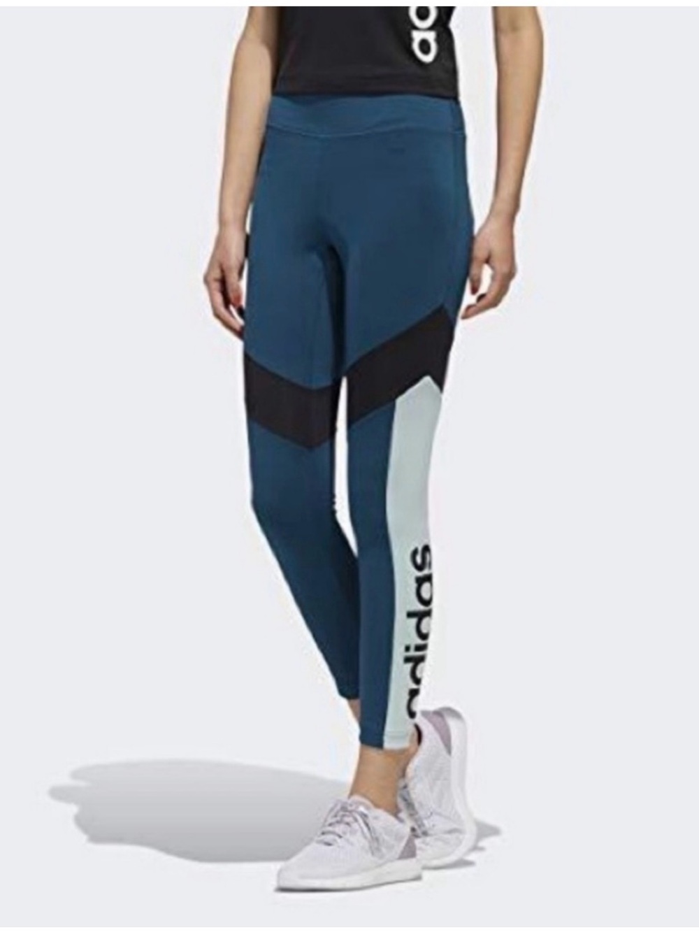 Adidas Women’s Colorblock Performance Leggings - Teal/Black/Light Blue Size S